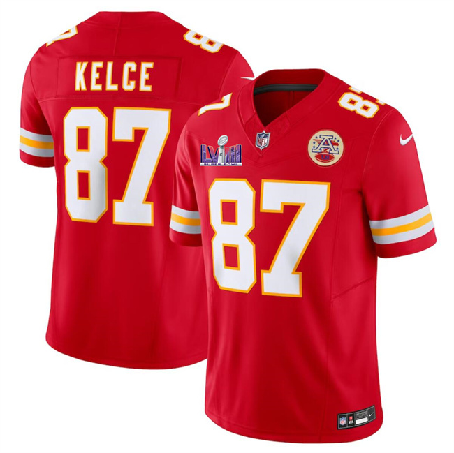 Youth Kansas City Chiefs #87 Travis Kelce Red Super Bowl LVIII Patch 2023 F.U.S.E. Vapor Untouchable Limited Football Stitched Jersey